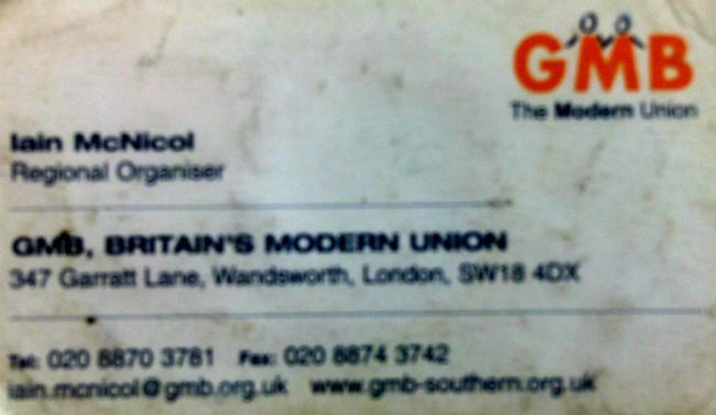 A very old business card of Iain McNicol's